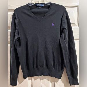 Polo Ralph Lauren Pima Cotton V-Neck Sweater Mens Large Black Purple Pony